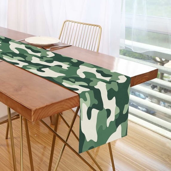Yayeee Table Runner 90 inches Long for Home Kitchen Rectangle Dining Table Holiday Party Decoration, Light Green Camouflage Design