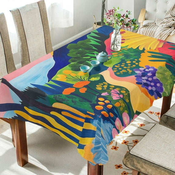 Yayeee Tablecloths for Rectangular Tables 60 x 60 inch Party Table Cover, Art Path