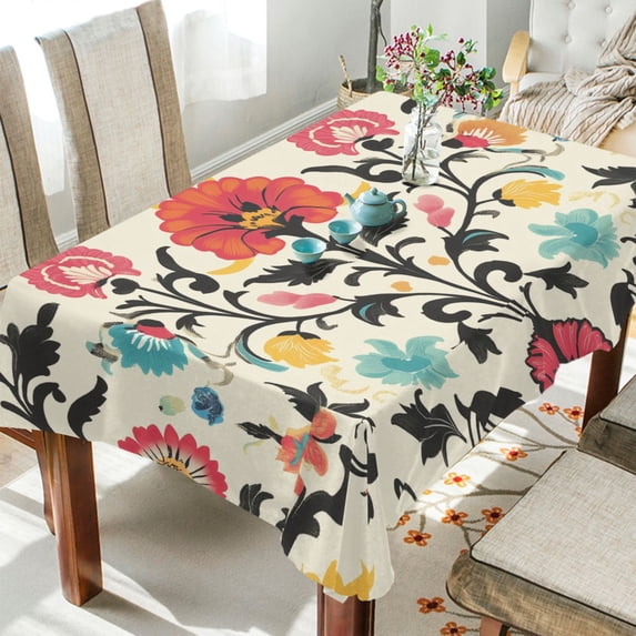 Yayeee Tablecloths for Rectangular Tables 54 x 54 inch Party Table Cover, Beige Red Floral