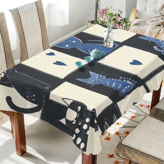Yayeee Tablecloths for Rectangular Tables 54 x 72 inch Party Table Cover, Black and Blue Cat