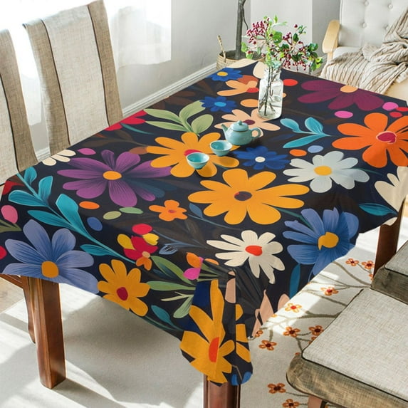 Yayeee Tablecloths for Rectangular Tables 60 x 108 inch Party Table Cover, Bright Colorful Flowers Pattern