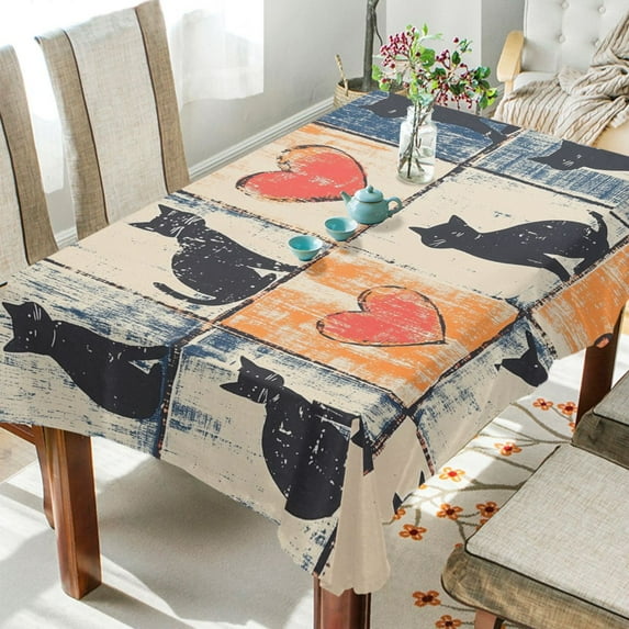 Yayeee Tablecloths for Rectangular Tables 60 x 120 inch Party Table Cover, Cats and Hearts