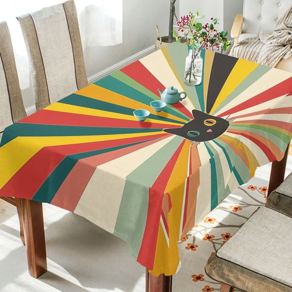 Yayeee Tablecloths for Rectangular Tables 60 x 60 inch Party Table Cover, Colorful Cat