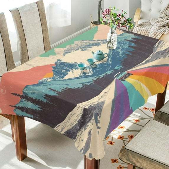 Yayeee Tablecloths for Rectangular Tables 54 x 54 inch Party Table Cover, Colorful Road at Night