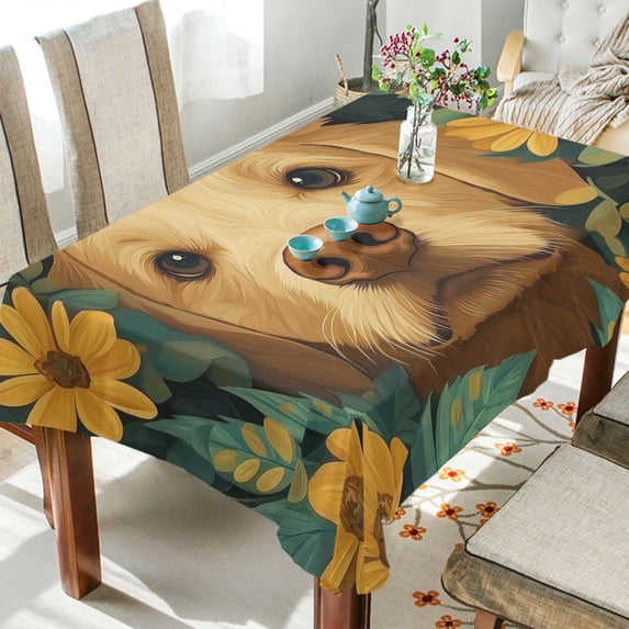 Yayeee Tablecloths for Rectangular Tables 60 x 90 inch Party Table Cover, Flowers and Dog