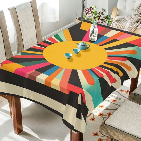 Yayeee Tablecloths for Rectangular Tables 60 x 90 inch Party Table Cover, Geometric Sun