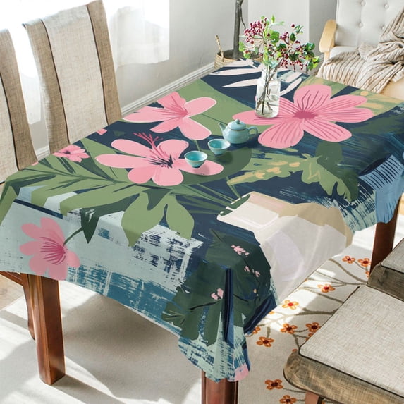 Yayeee Tablecloths for Rectangular Tables 54 x 54 inch Party Table Cover, Green Floral