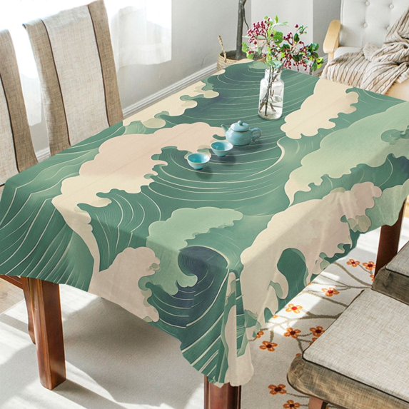 Yayeee Tablecloths for Rectangular Tables 60 x 90 inch Party Table Cover, Green Wave Pattern