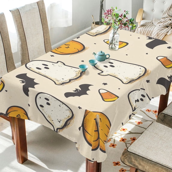 Yayeee Tablecloths for Rectangular Tables 60 x 90 inch Party Table Cover, Halloween Cute Ghosts