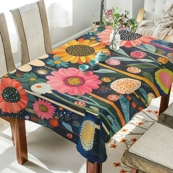 Yayeee Tablecloths for Rectangular Tables 54 x 54 inch Party Table Cover, Large Colorful Flowers