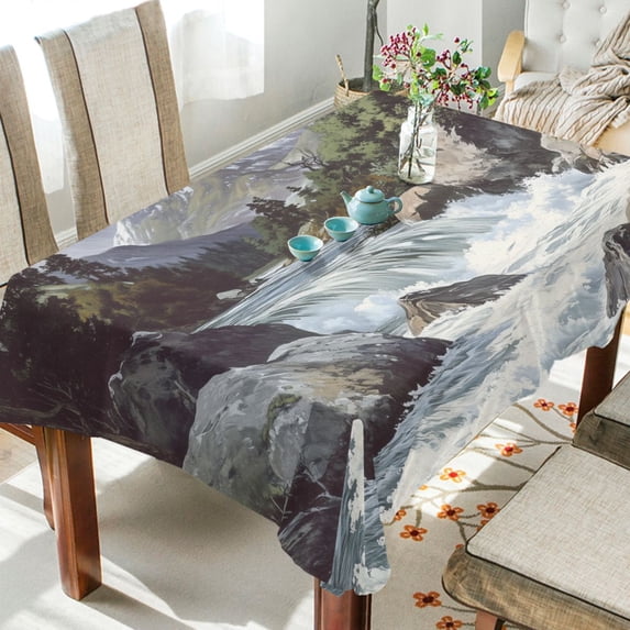Yayeee Tablecloths for Rectangular Tables 60 x 90 inch Party Table Cover, River and Mountains