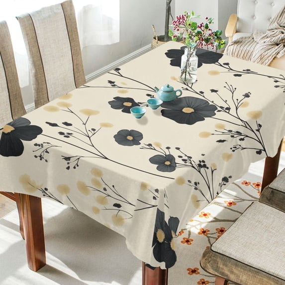 Yayeee Tablecloths for Rectangular Tables 54 x 72 inch Party Table Cover, Small Black Flowers