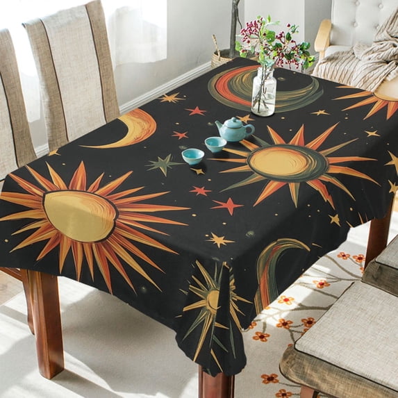 Yayeee Tablecloths for Rectangular Tables 54 x 72 inch Party Table Cover, Sun Moon and Stars Pattern