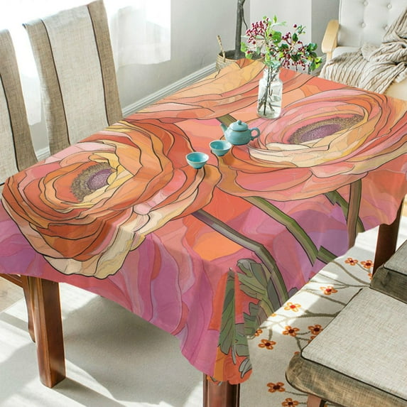 Yayeee Tablecloths 54" x 54" Rectangle Wrinkle Resistant Party Table Cover, Abstract Pink Flowers