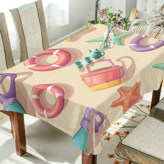 Yayeee Tablecloths 54" x 54" Rectangle Wrinkle Resistant Party Table Cover, Beach Toys Pattern