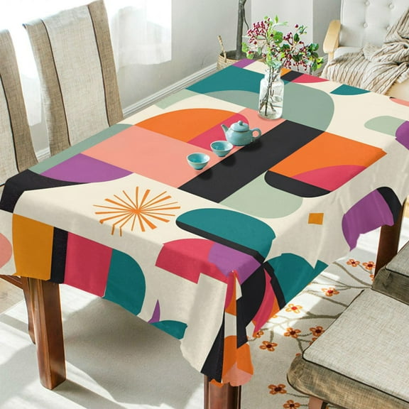 Yayeee Tablecloths 54" x 54" Rectangle Wrinkle Resistant Party Table Cover, Beige Abstract