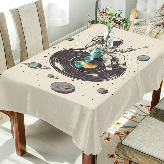 Yayeee Tablecloths 54" x 54" Rectangle Wrinkle Resistant Party Table Cover, Beige Astronaut Planet