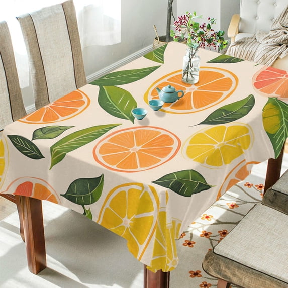 Yayeee Tablecloths 54" x 54" Rectangle Wrinkle Resistant Party Table Cover, Beige Citrus Leaves