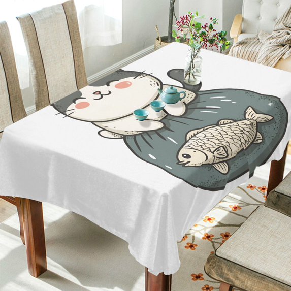 Yayeee Tablecloths 54" x 54" Rectangle Wrinkle Resistant Party Table Cover, Beige Cute Cat