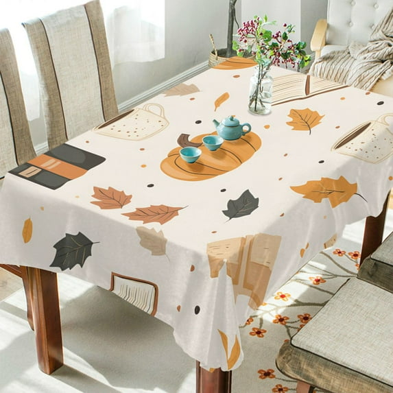 Yayeee Tablecloths 54" x 54" Rectangle Wrinkle Resistant Party Table Cover, Beige Fall Pumpkin