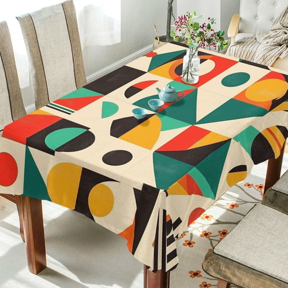 Yayeee Tablecloths 54" x 54" Rectangle Wrinkle Resistant Party Table Cover, Beige Geometric