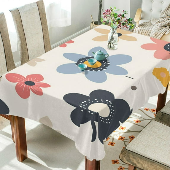 Yayeee Tablecloths 54" x 54" Rectangle Wrinkle Resistant Party Table Cover, Beige Retro Flower