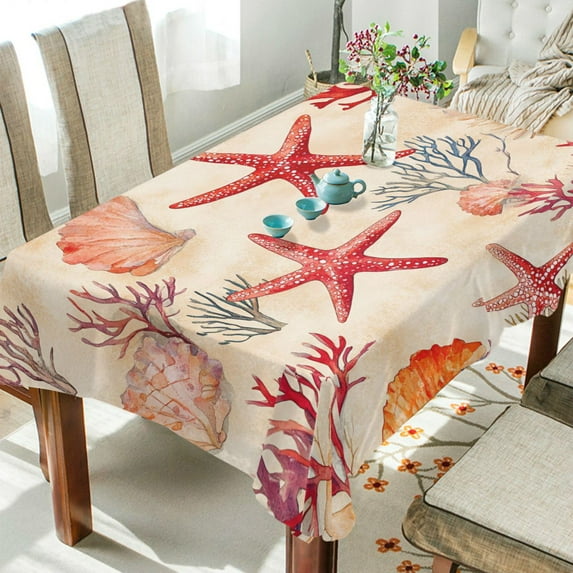 Yayeee Tablecloths 54" x 54" Rectangle Wrinkle Resistant Party Table Cover, Beige Starfish