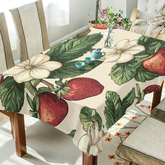 Yayeee Tablecloths 54" x 54" Rectangle Wrinkle Resistant Party Table Cover, Beige Strawberry