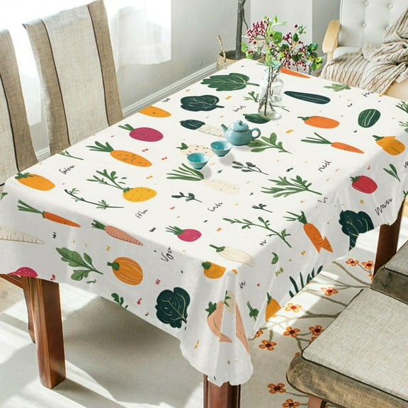Yayeee Tablecloths 54" x 54" Rectangle Wrinkle Resistant Party Table Cover, Beige Vegetables Pattern