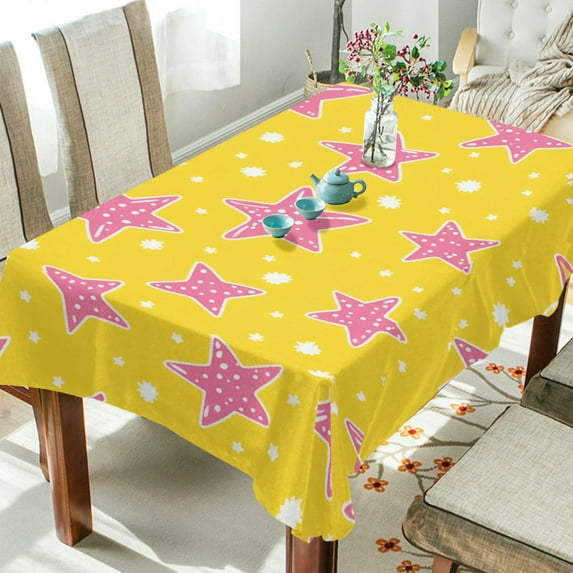 Yayeee Tablecloths 54" x 54" Rectangle Wrinkle Resistant Party Table Cover, Big Pink Stars Pattern