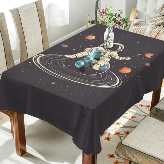 Yayeee Tablecloths 54" x 54" Rectangle Wrinkle Resistant Party Table Cover, Black Astronaut Space