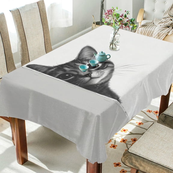 Yayeee Tablecloths 54" x 54" Rectangle Wrinkle Resistant Party Table Cover, Black Cute Cat