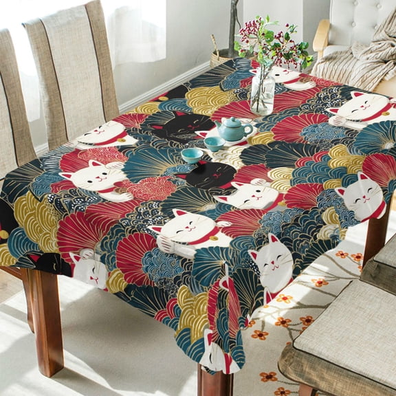 Yayeee Tablecloths 54" x 54" Rectangle Wrinkle Resistant Party Table Cover, Black Lucky Cat