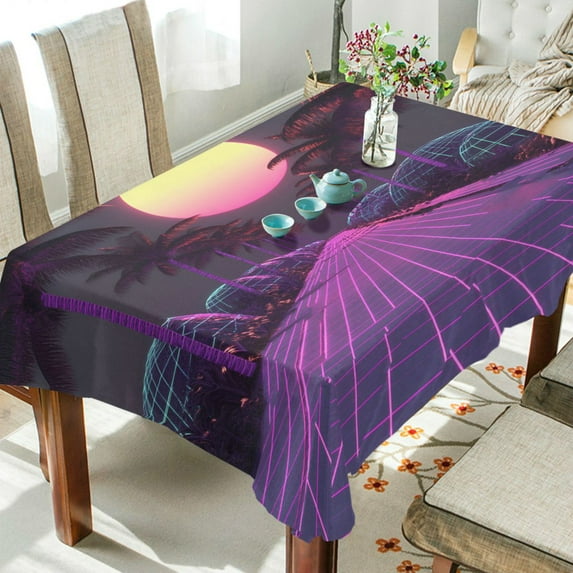 Yayeee Tablecloths 54" x 54" Rectangle Wrinkle Resistant Party Table Cover, Black Neon Road