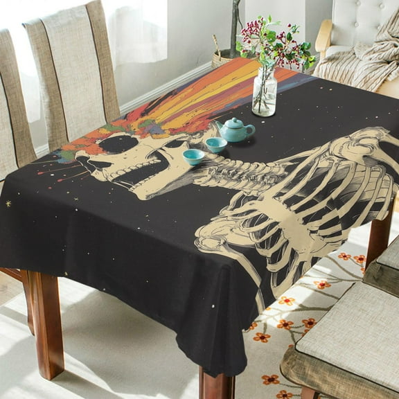 Yayeee Tablecloths 54" x 54" Rectangle Wrinkle Resistant Party Table Cover, Black Skeleton