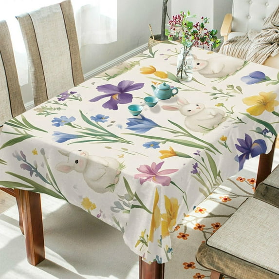 Yayeee Tablecloths 54" x 54" Rectangle Wrinkle Resistant Party Table Cover, Blue Floral Rabbit