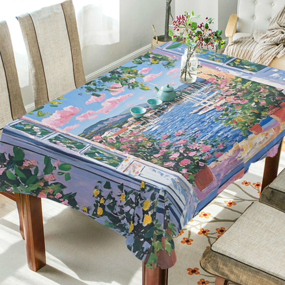 Yayeee Tablecloths 54" x 54" Rectangle Wrinkle Resistant Party Table Cover, Blue Floral Window