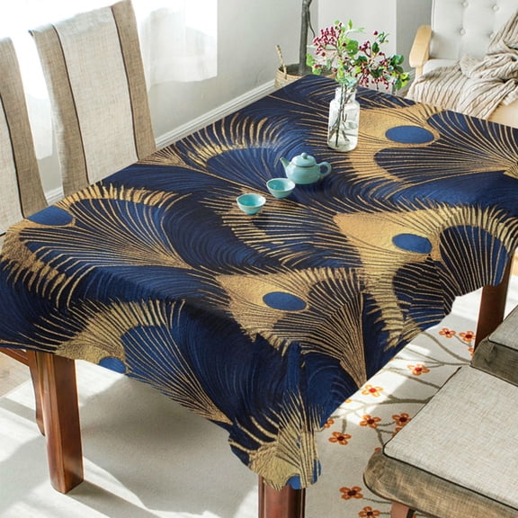 Yayeee Tablecloths 54" x 54" Rectangle Wrinkle Resistant Party Table Cover, Blue Peacock Feathers Pattern