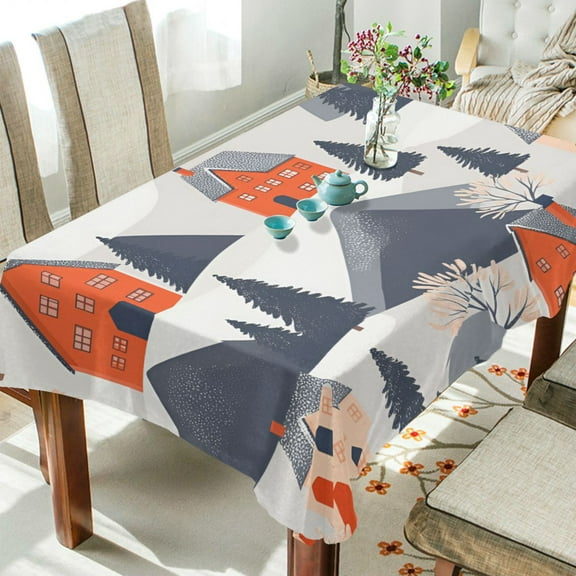 Yayeee Tablecloths 54" x 54" Rectangle Wrinkle Resistant Party Table Cover, Blue Snow Houses