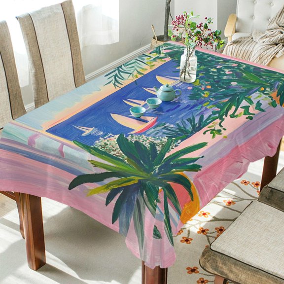 Yayeee Tablecloths 54" x 54" Rectangle Wrinkle Resistant Party Table Cover, Boat Seaside