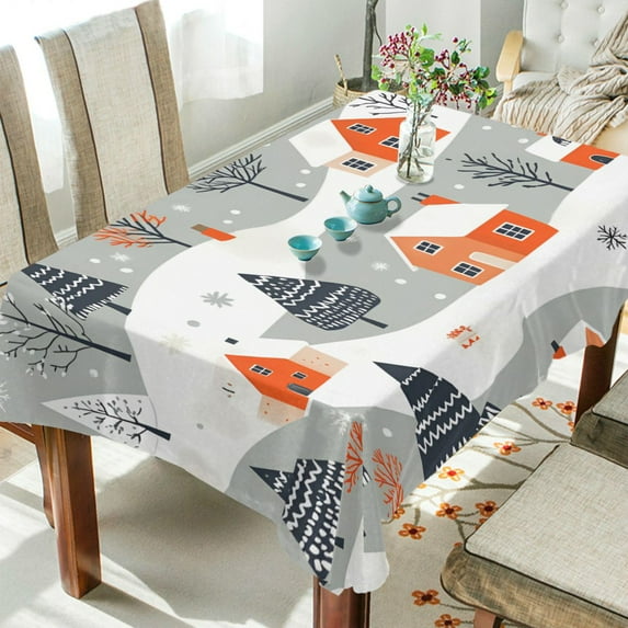 Yayeee Tablecloths 54" x 54" Rectangle Wrinkle Resistant Party Table Cover, Cartoon Orange Houses