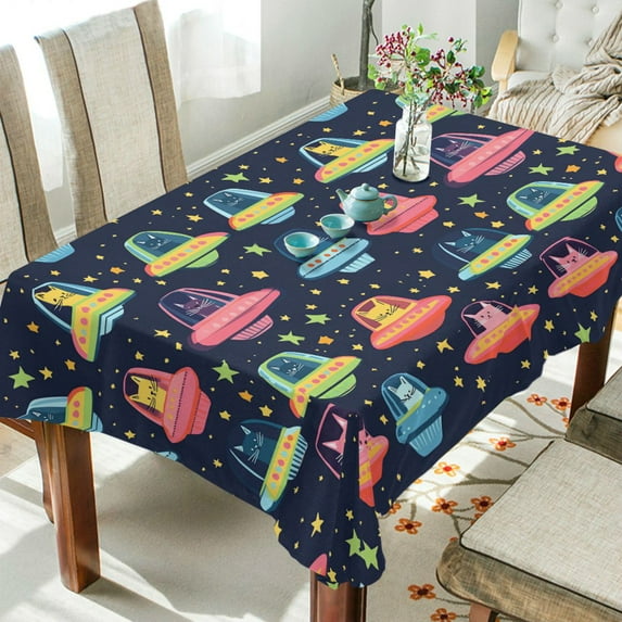 Yayeee Tablecloths 54" x 54" Rectangle Wrinkle Resistant Party Table Cover, Cartoon Space Cat