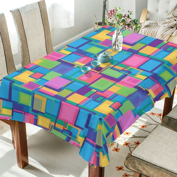 Yayeee Tablecloths 54" x 54" Rectangle Wrinkle Resistant Party Table Cover, Colorful Geometric Pattern