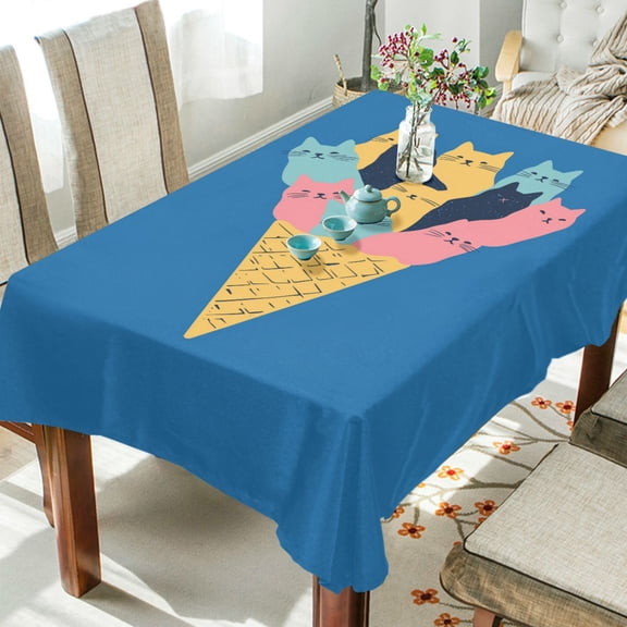 Yayeee Tablecloths 54" x 54" Rectangle Wrinkle Resistant Party Table Cover, Colorful Ice Cream Cat