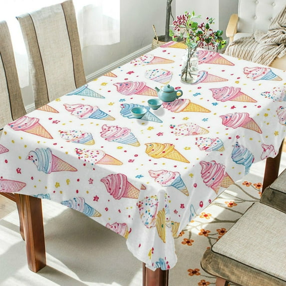 Yayeee Tablecloths 54" x 54" Rectangle Wrinkle Resistant Party Table Cover, Colorful Ice Cream Pattern