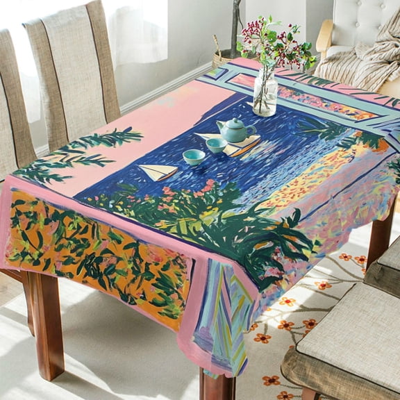 Yayeee Tablecloths 54" x 54" Rectangle Wrinkle Resistant Party Table Cover, Colorful Seaside