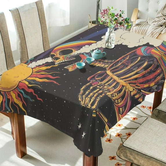 Yayeee Tablecloths 54" x 54" Rectangle Wrinkle Resistant Party Table Cover, Colorful Skeleton with Cloud