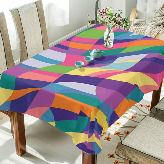 Yayeee Tablecloths 54" x 54" Rectangle Wrinkle Resistant Party Table Cover, Colorful Wavy Pattern