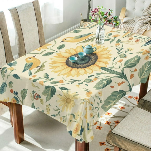 Yayeee Tablecloths 54" x 54" Rectangle Wrinkle Resistant Party Table Cover, Floral Birds Pattern