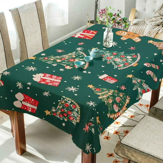 Yayeee Tablecloths 54" x 54" Rectangle Wrinkle Resistant Party Table Cover, Green Christmas Gingerbread